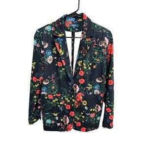 Kelly By Clinton Kelly Womens Black Floral Print Blazer With Pockets SZ Medium